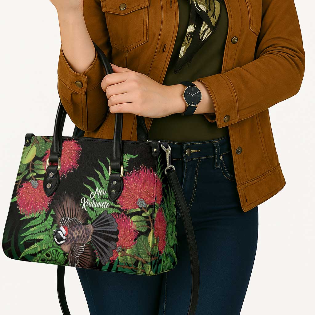 Meri Kirihimete New Zealand Leather Bag Piwakawaka Koru Fern Mix Pohutukawa LT14 - Polynesian Pride
