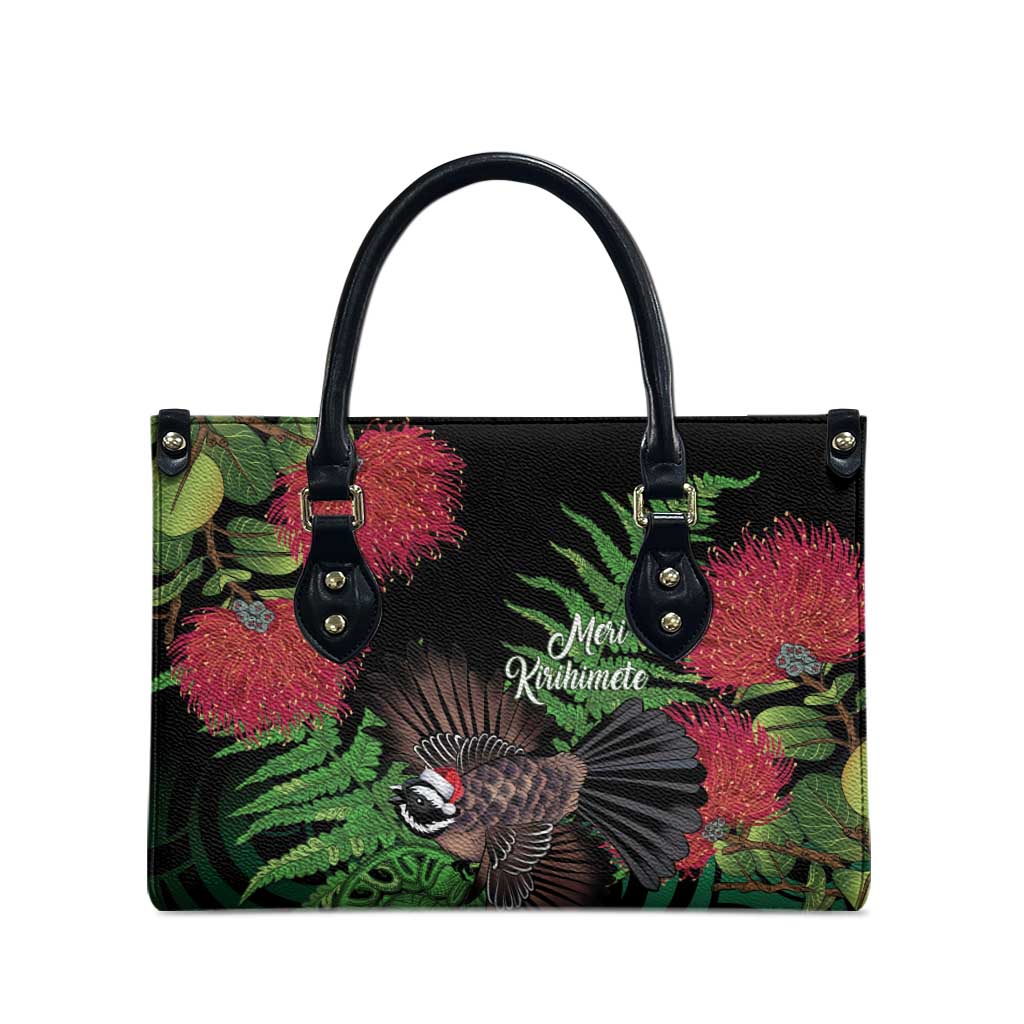 Meri Kirihimete New Zealand Leather Bag Piwakawaka Koru Fern Mix Pohutukawa LT14 - Polynesian Pride