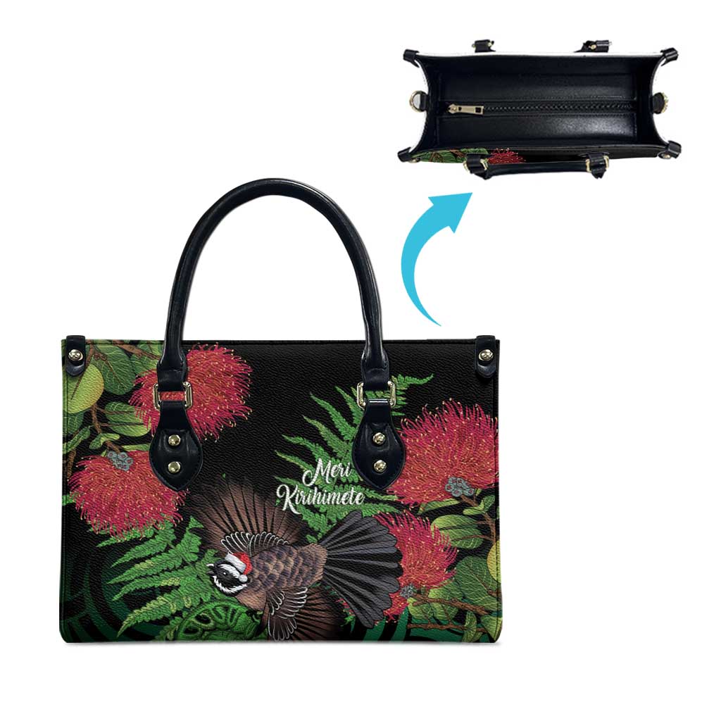 Meri Kirihimete New Zealand Leather Bag Piwakawaka Koru Fern Mix Pohutukawa LT14 - Polynesian Pride