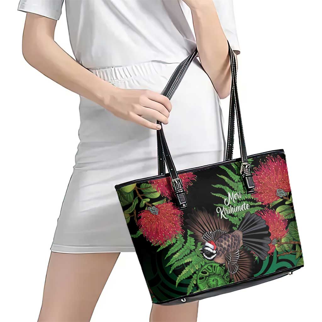 Meri Kirihimete New Zealand Leather Tote Bag Piwakawaka Koru Fern Mix Pohutukawa LT14 - Polynesian Pride