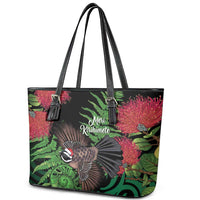 Meri Kirihimete New Zealand Leather Tote Bag Piwakawaka Koru Fern Mix Pohutukawa LT14 - Polynesian Pride