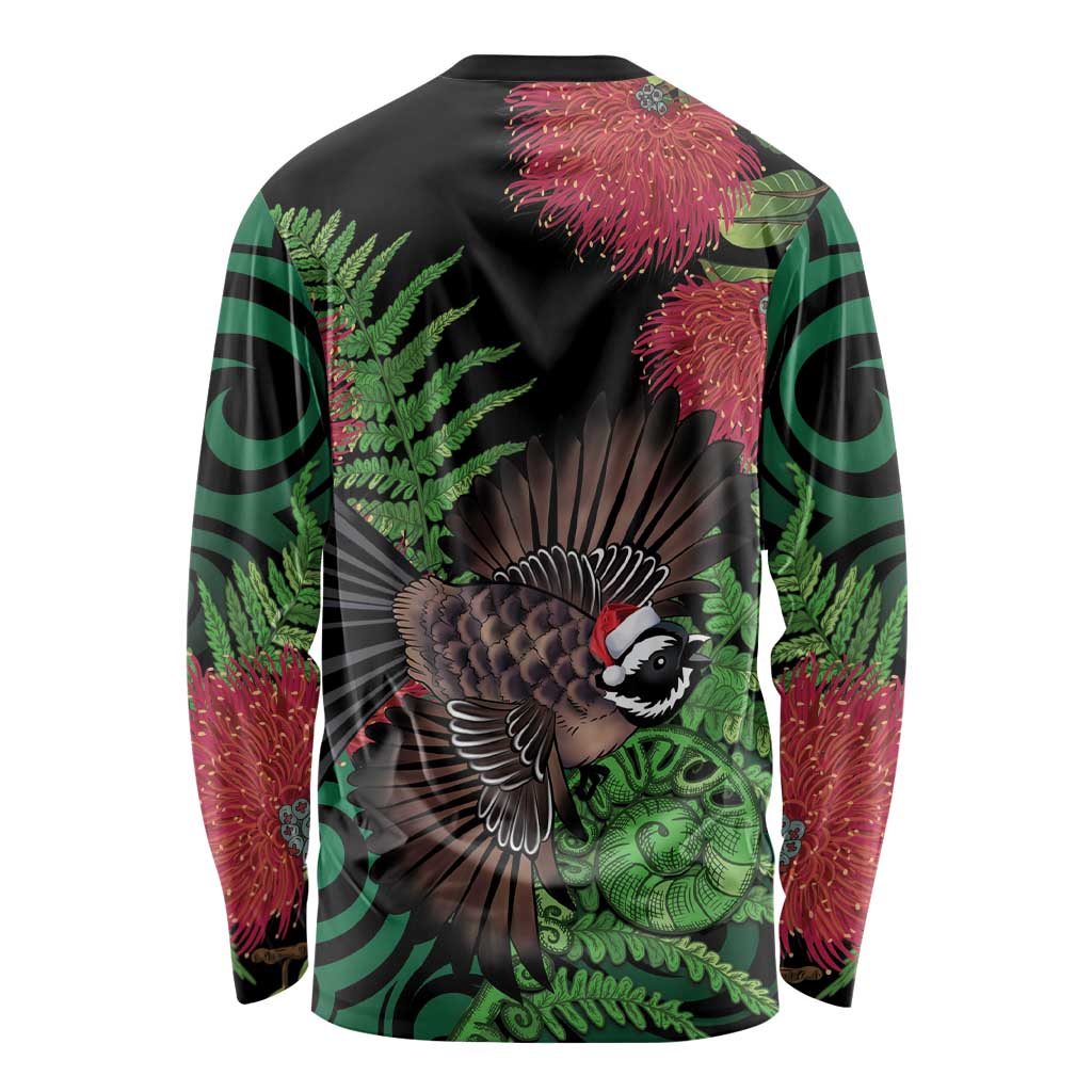 Meri Kirihimete New Zealand Long Sleeve Shirt Piwakawaka Koru Fern Mix Pohutukawa LT14 - Polynesian Pride