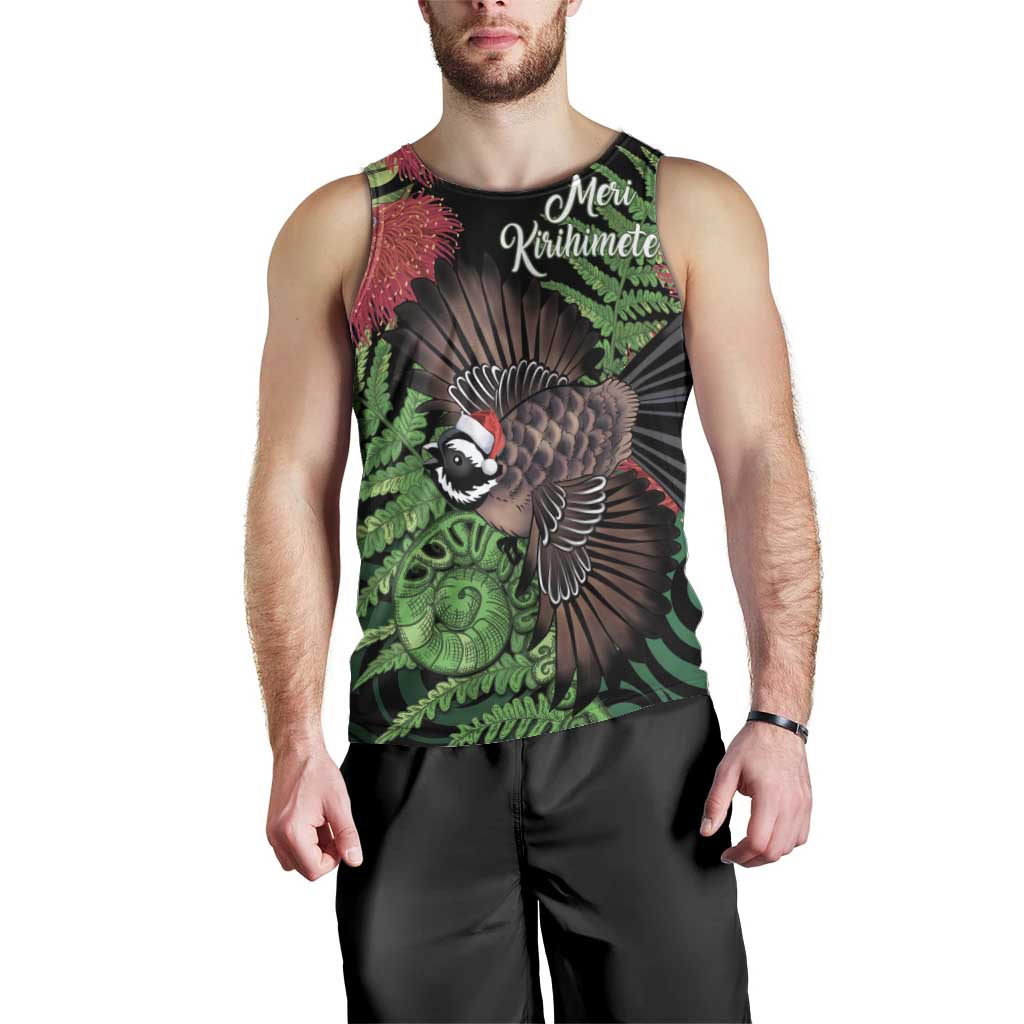 Meri Kirihimete New Zealand Men Tank Top Piwakawaka Koru Fern Mix Pohutukawa LT14 - Polynesian Pride