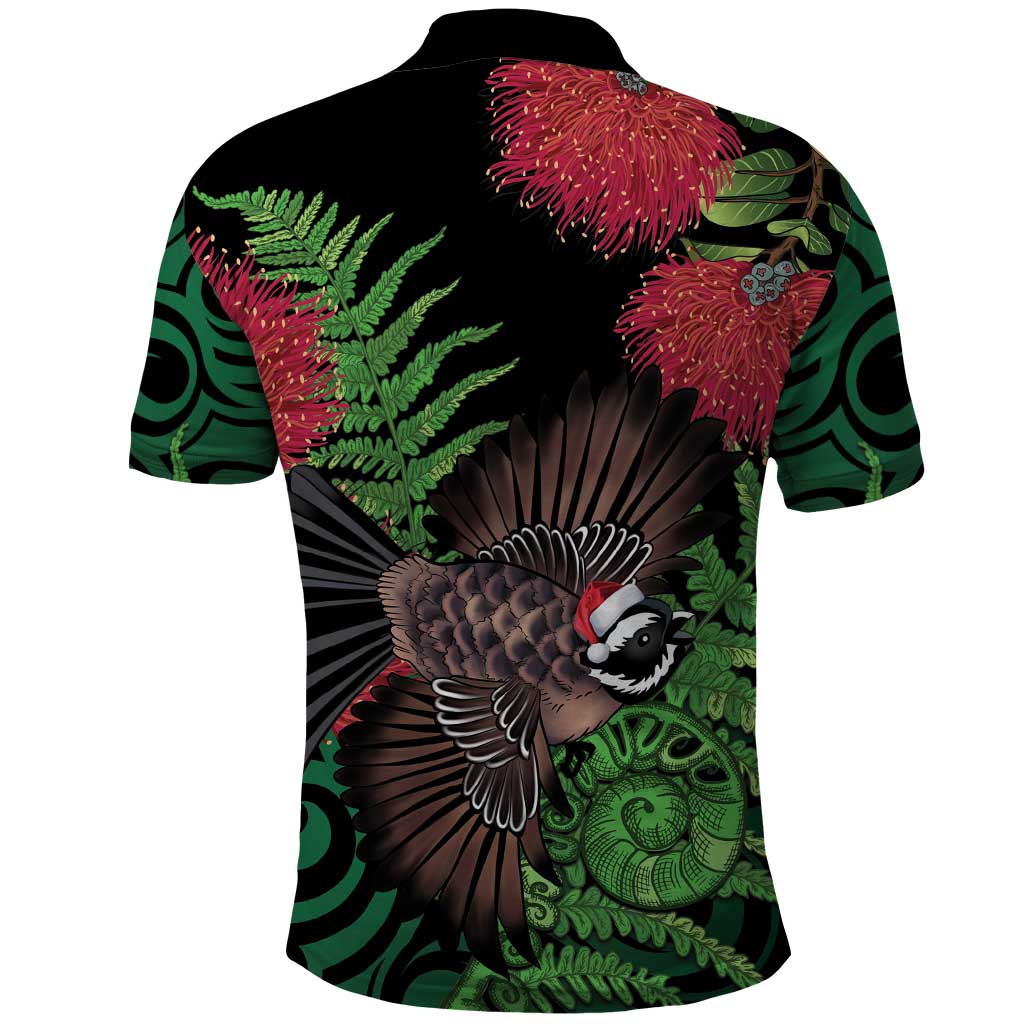 Meri Kirihimete New Zealand Polo Shirt Piwakawaka Koru Fern Mix Pohutukawa LT14 - Polynesian Pride