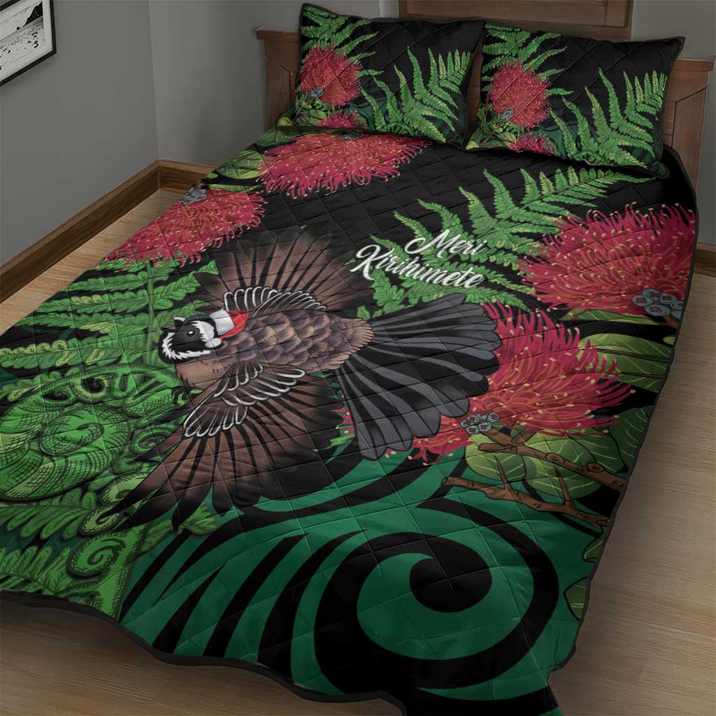 Meri Kirihimete New Zealand Quilt Bed Set Piwakawaka Koru Fern Mix Pohutukawa LT14 - Polynesian Pride