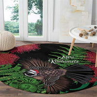 Meri Kirihimete New Zealand Round Carpet Piwakawaka Koru Fern Mix Pohutukawa LT14 - Polynesian Pride
