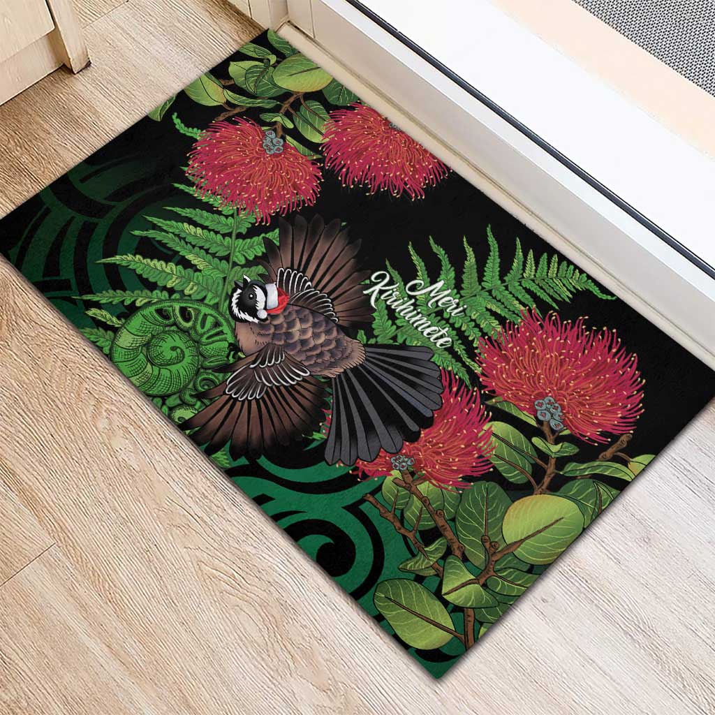 Meri Kirihimete New Zealand Rubber Doormat Piwakawaka Koru Fern Mix Pohutukawa LT14 - Polynesian Pride