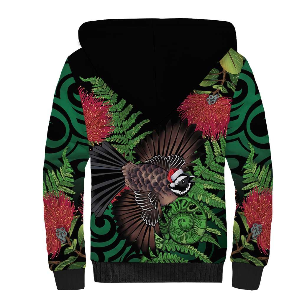 Meri Kirihimete New Zealand Sherpa Hoodie Piwakawaka Koru Fern Mix Pohutukawa LT14 - Polynesian Pride