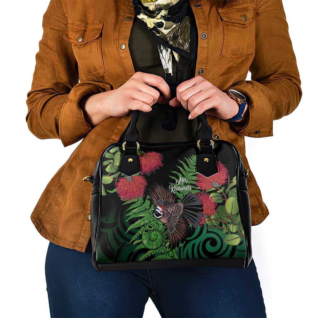 Meri Kirihimete New Zealand Shoulder Handbag Piwakawaka Koru Fern Mix Pohutukawa LT14 - Polynesian Pride