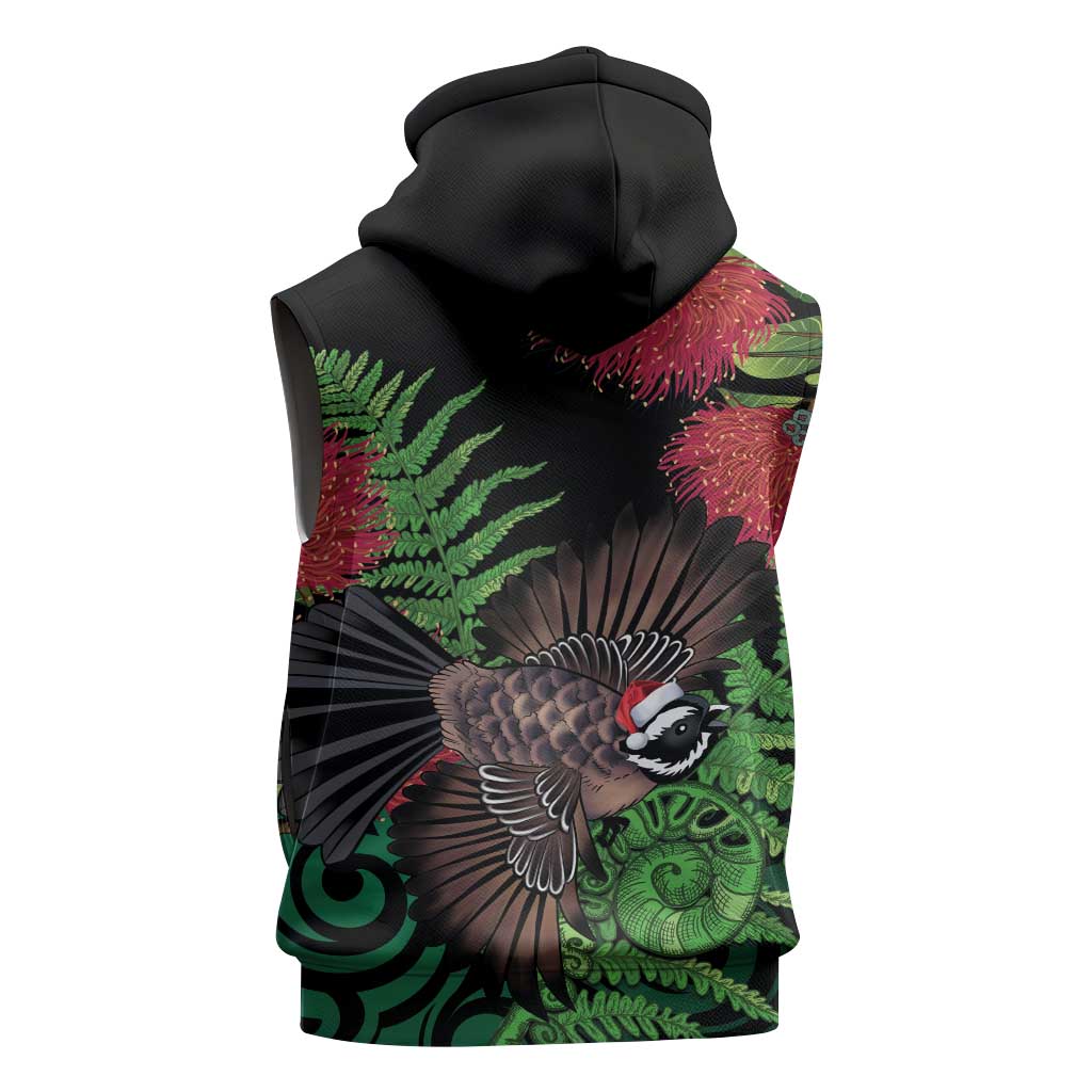 Meri Kirihimete New Zealand Sleeveless Hoodie Piwakawaka Koru Fern Mix Pohutukawa LT14 - Polynesian Pride