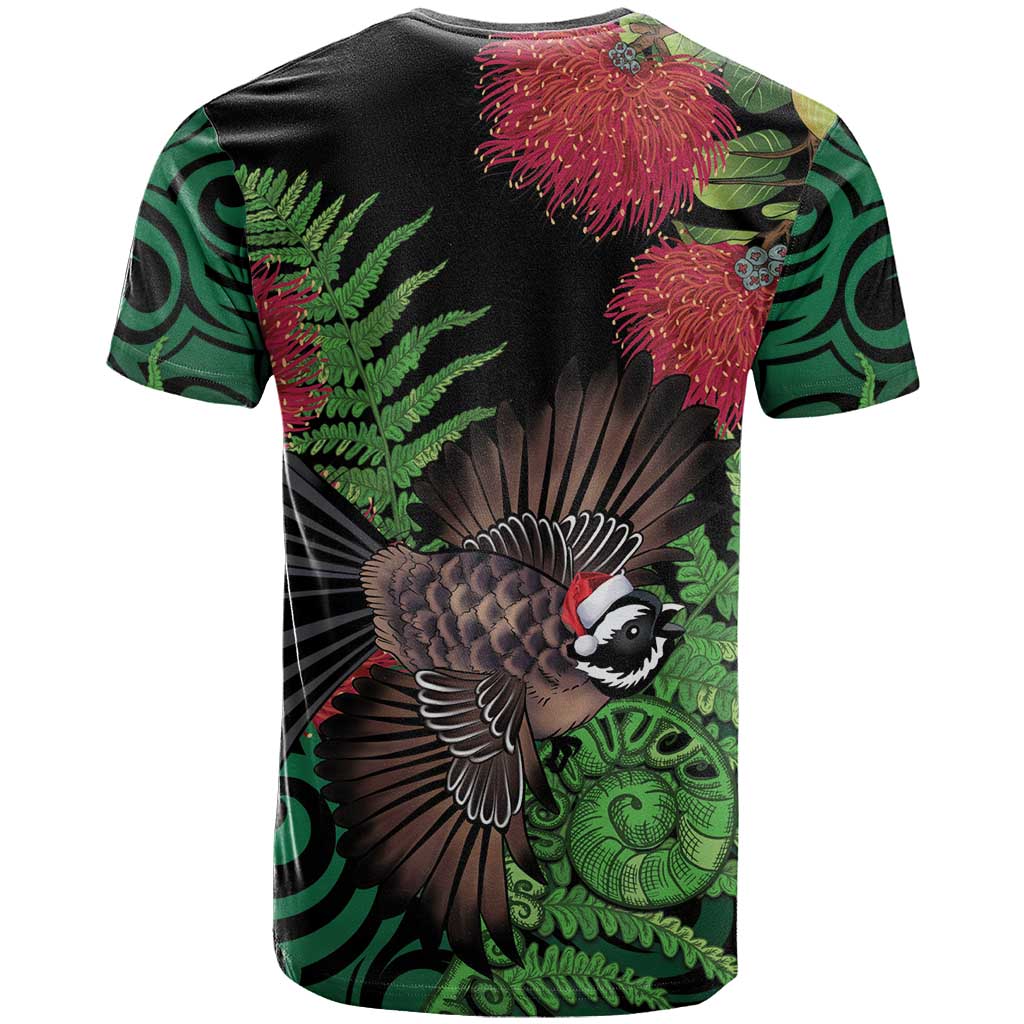 Meri Kirihimete New Zealand T Shirt Piwakawaka Koru Fern Mix Pohutukawa LT14 - Polynesian Pride
