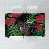 Meri Kirihimete New Zealand Tablecloth Piwakawaka Koru Fern Mix Pohutukawa LT14 Black - Polynesian Pride