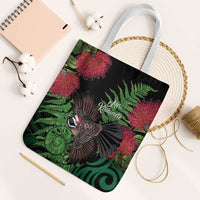 Meri Kirihimete New Zealand Tote Bag Piwakawaka Koru Fern Mix Pohutukawa LT14 White Strap One Size Black - Polynesian Pride