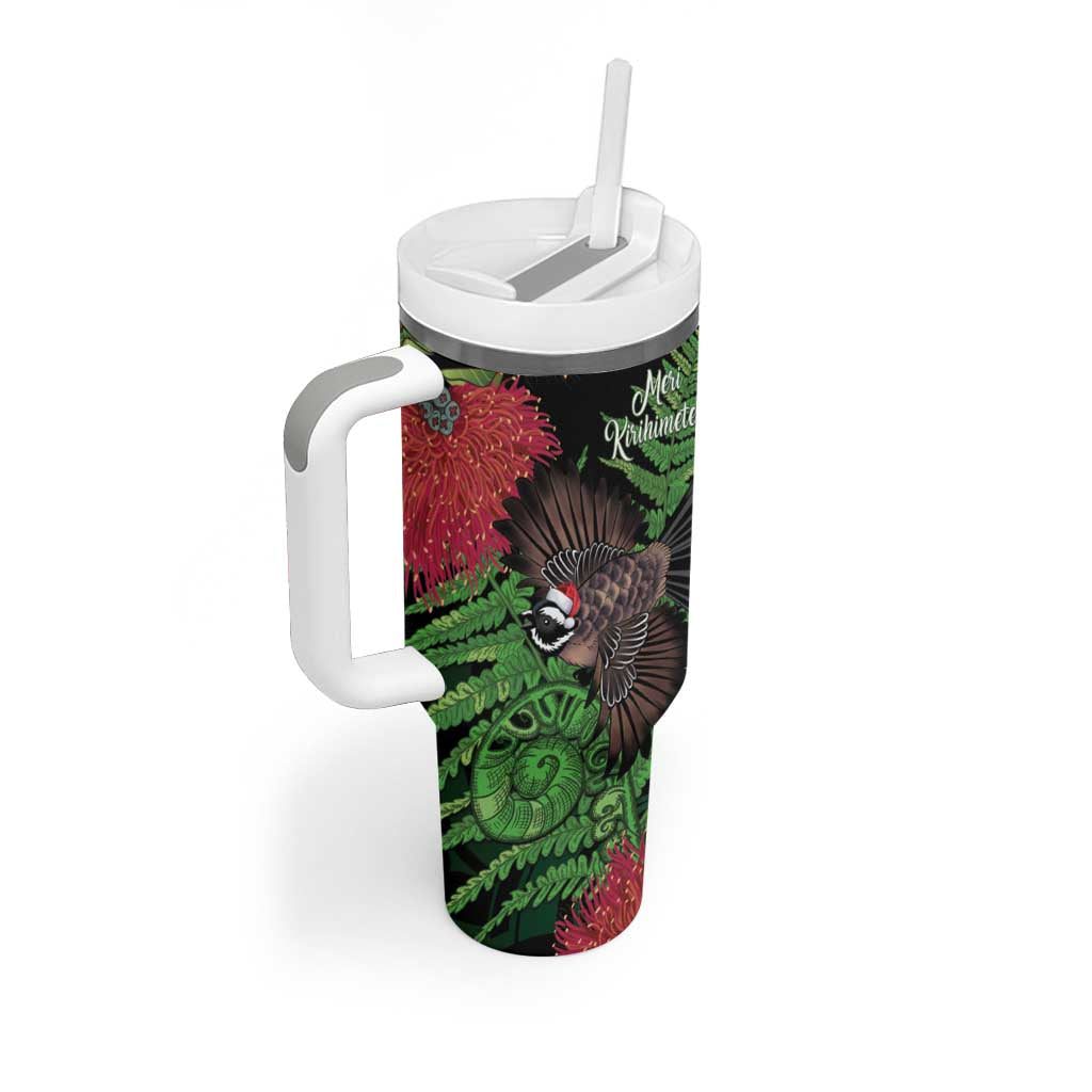 Meri Kirihimete New Zealand Tumbler With Handle Piwakawaka Koru Fern Mix Pohutukawa LT14 - Polynesian Pride