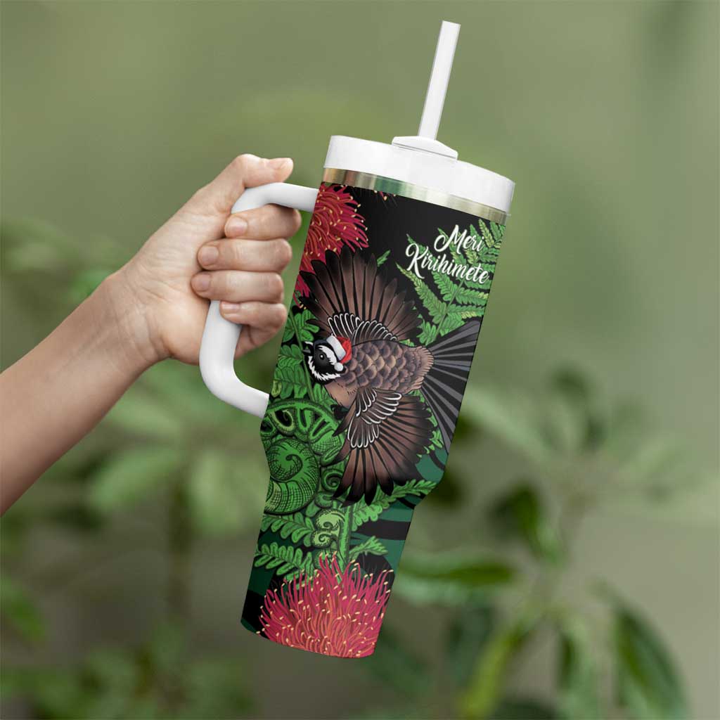 Meri Kirihimete New Zealand Tumbler With Handle Piwakawaka Koru Fern Mix Pohutukawa LT14 - Polynesian Pride