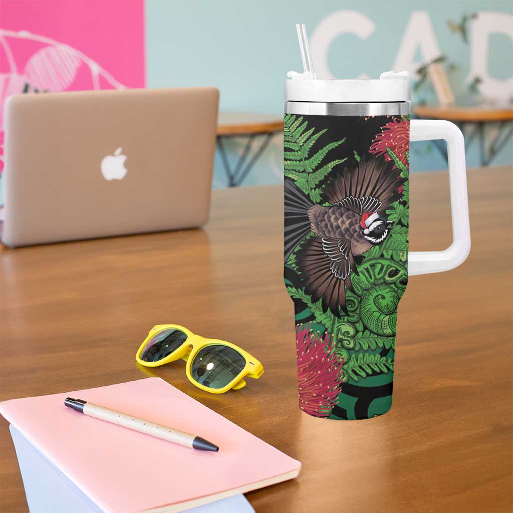 Meri Kirihimete New Zealand Tumbler With Handle Piwakawaka Koru Fern Mix Pohutukawa LT14 - Polynesian Pride