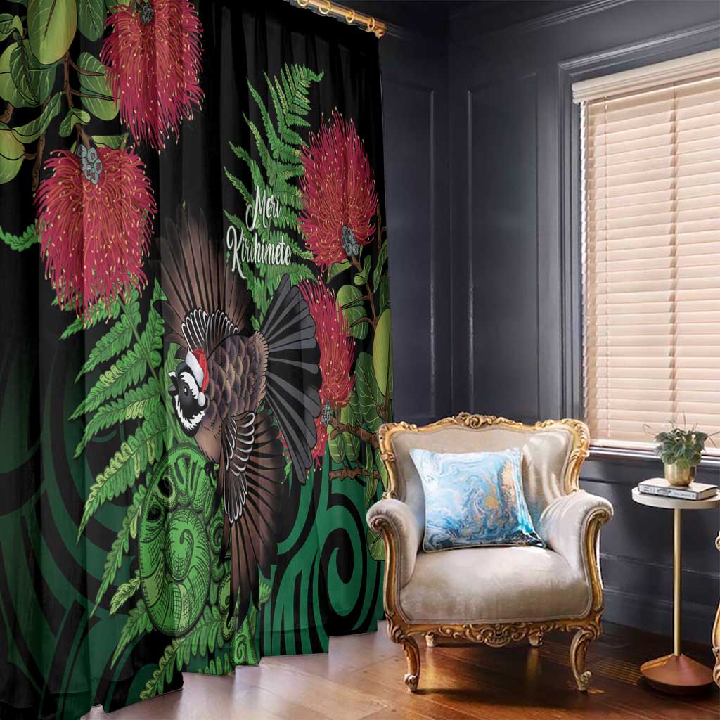 Meri Kirihimete New Zealand Window Curtain Piwakawaka Koru Fern Mix Pohutukawa LT14 - Polynesian Pride