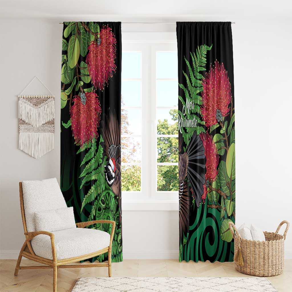Meri Kirihimete New Zealand Window Curtain Piwakawaka Koru Fern Mix Pohutukawa LT14 - Polynesian Pride
