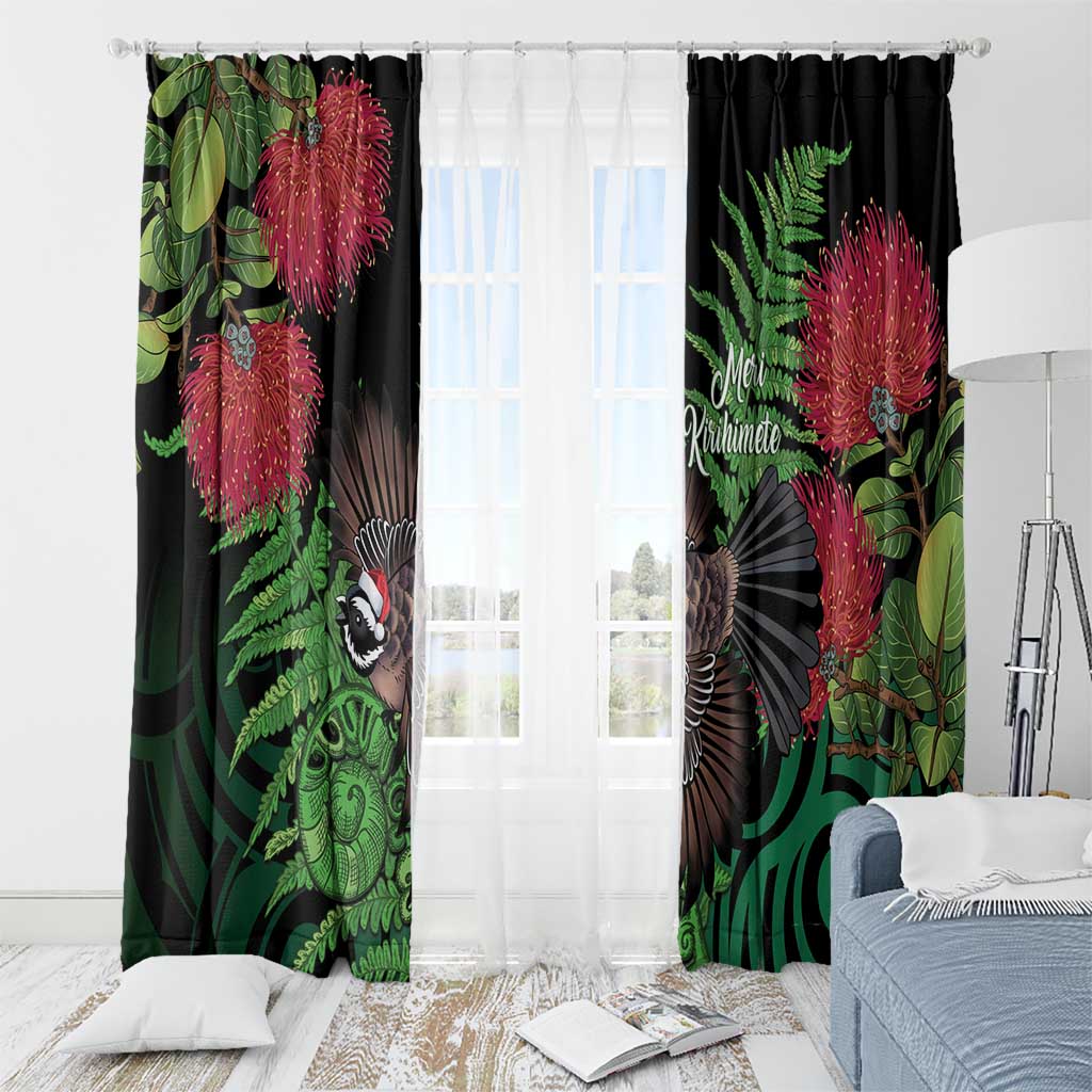 Meri Kirihimete New Zealand Window Curtain Piwakawaka Koru Fern Mix Pohutukawa LT14 - Polynesian Pride