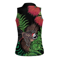 Meri Kirihimete New Zealand Women Sleeveless Polo Shirt Piwakawaka Koru Fern Mix Pohutukawa LT14 - Polynesian Pride