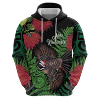 Meri Kirihimete New Zealand Zip Hoodie Piwakawaka Koru Fern Mix Pohutukawa LT14 - Polynesian Pride