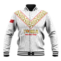 Mate Maa Tonga Rugby Custom Baseball Jacket 2026 Tongan Ngatu Pattern LT14 Unisex White - Polynesian Pride