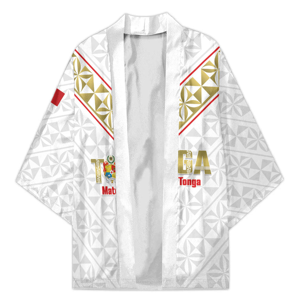 Mate Maa Tonga Rugby Custom Kimono 2026 Tongan Ngatu Pattern LT14 Unisex White - Polynesian Pride