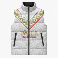 Mate Maa Tonga Rugby Custom Sleeveless Puffer Jacket 2026 Tongan Ngatu Pattern LT14 Unisex White - Polynesian Pride