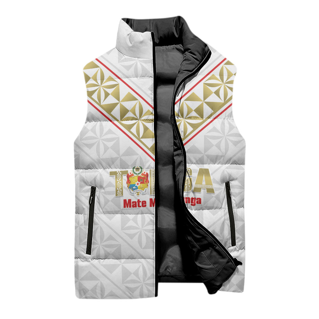 Mate Maa Tonga Rugby Custom Sleeveless Puffer Jacket 2026 Tongan Ngatu Pattern LT14 - Polynesian Pride