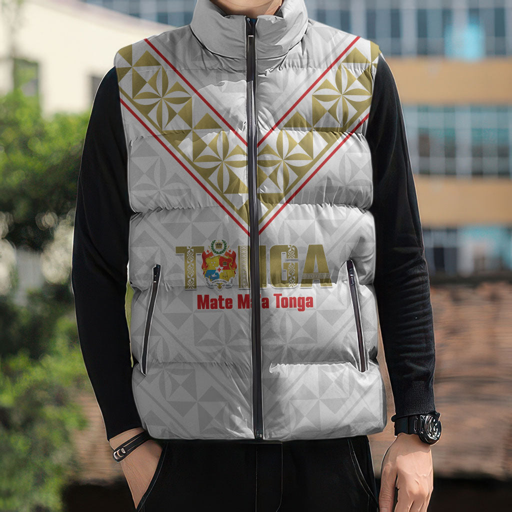 Mate Maa Tonga Rugby Custom Sleeveless Puffer Jacket 2026 Tongan Ngatu Pattern LT14 - Polynesian Pride