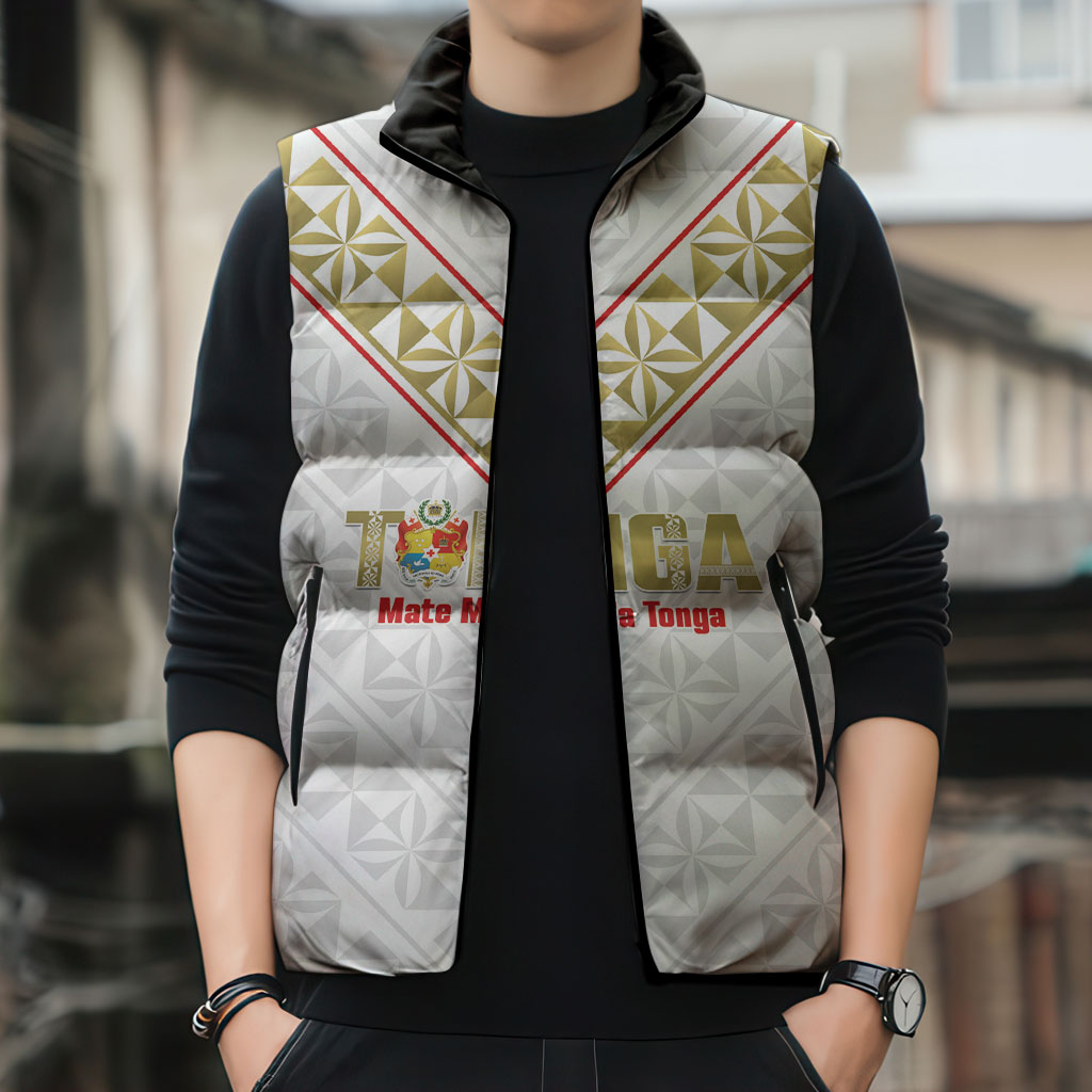 Mate Maa Tonga Rugby Custom Sleeveless Puffer Jacket 2026 Tongan Ngatu Pattern LT14 - Polynesian Pride