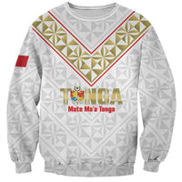 Mate Maa Tonga Rugby Custom Sweatshirt 2026 Tongan Ngatu Pattern LT14 Unisex White - Polynesian Pride