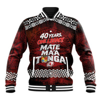 Mate Maa Tonga Rugby 2026 Baseball Jacket 40 Years Anniversary One Legacy LT14 Unisex Red - Polynesian Pride
