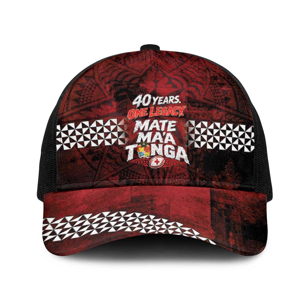 Mate Maa Tonga Rugby 2026 Baseball Net Cap 40 Years Anniversary One Legacy LT14 One Size Black Red - Polynesian Pride