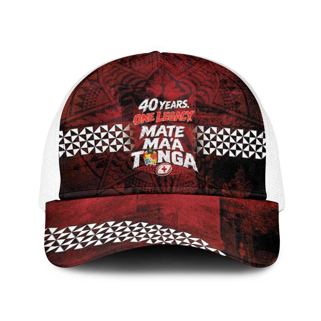 Mate Maa Tonga Rugby 2026 Baseball Net Cap 40 Years Anniversary One Legacy LT14 One Size White Red - Polynesian Pride