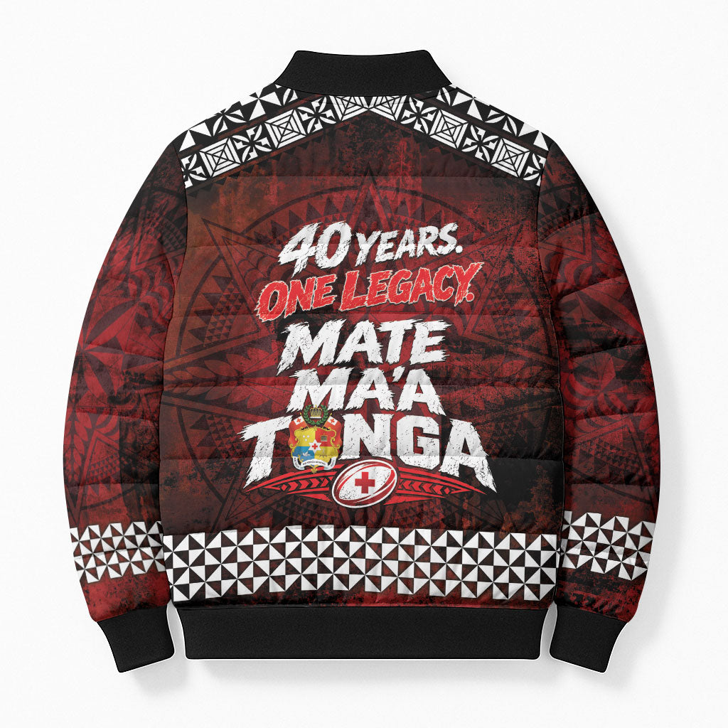 Mate Maa Tonga Rugby 2026 Bomber Puffer Jacket 40 Years Anniversary One Legacy LT14 - Polynesian Pride