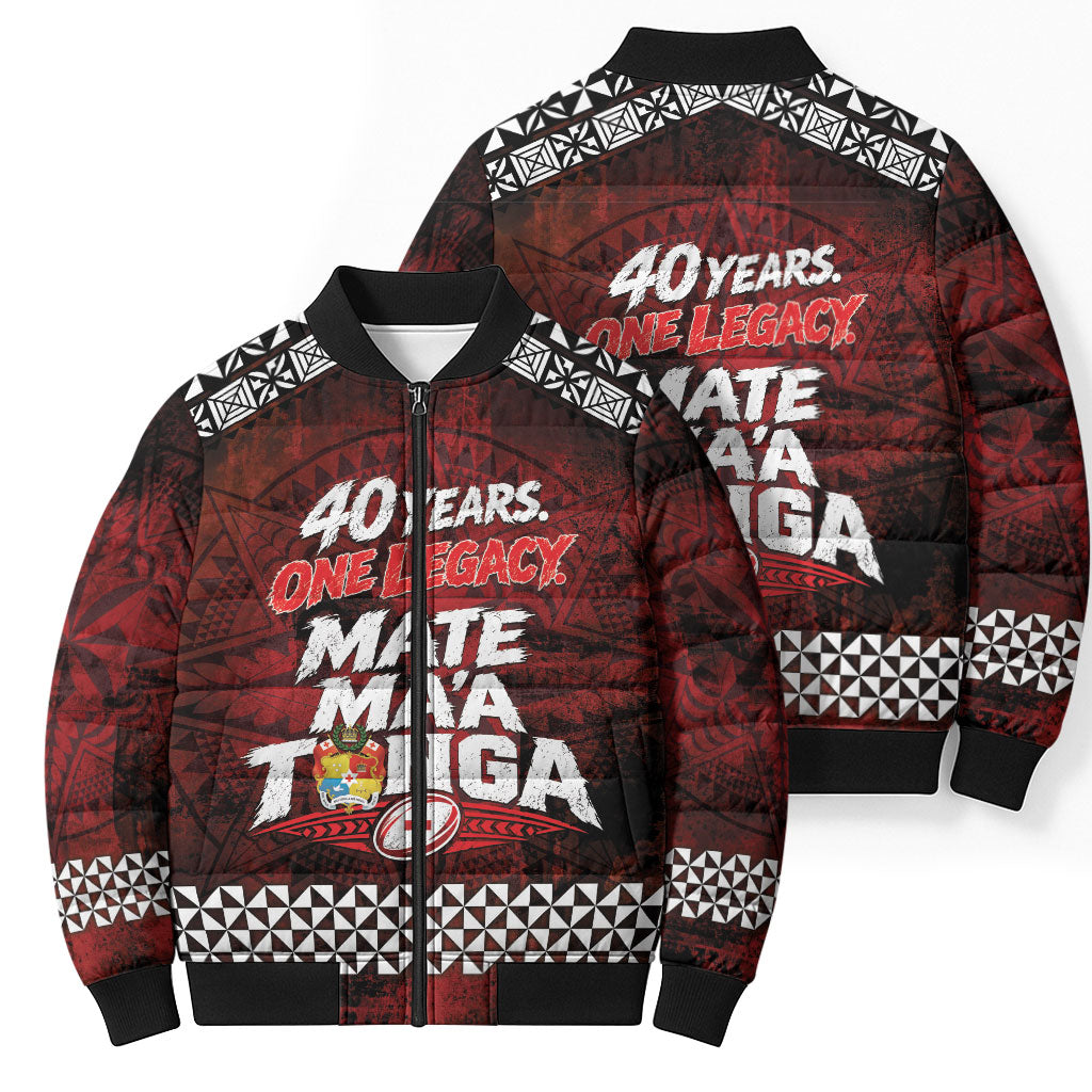 Mate Maa Tonga Rugby 2026 Bomber Puffer Jacket 40 Years Anniversary One Legacy LT14 - Polynesian Pride