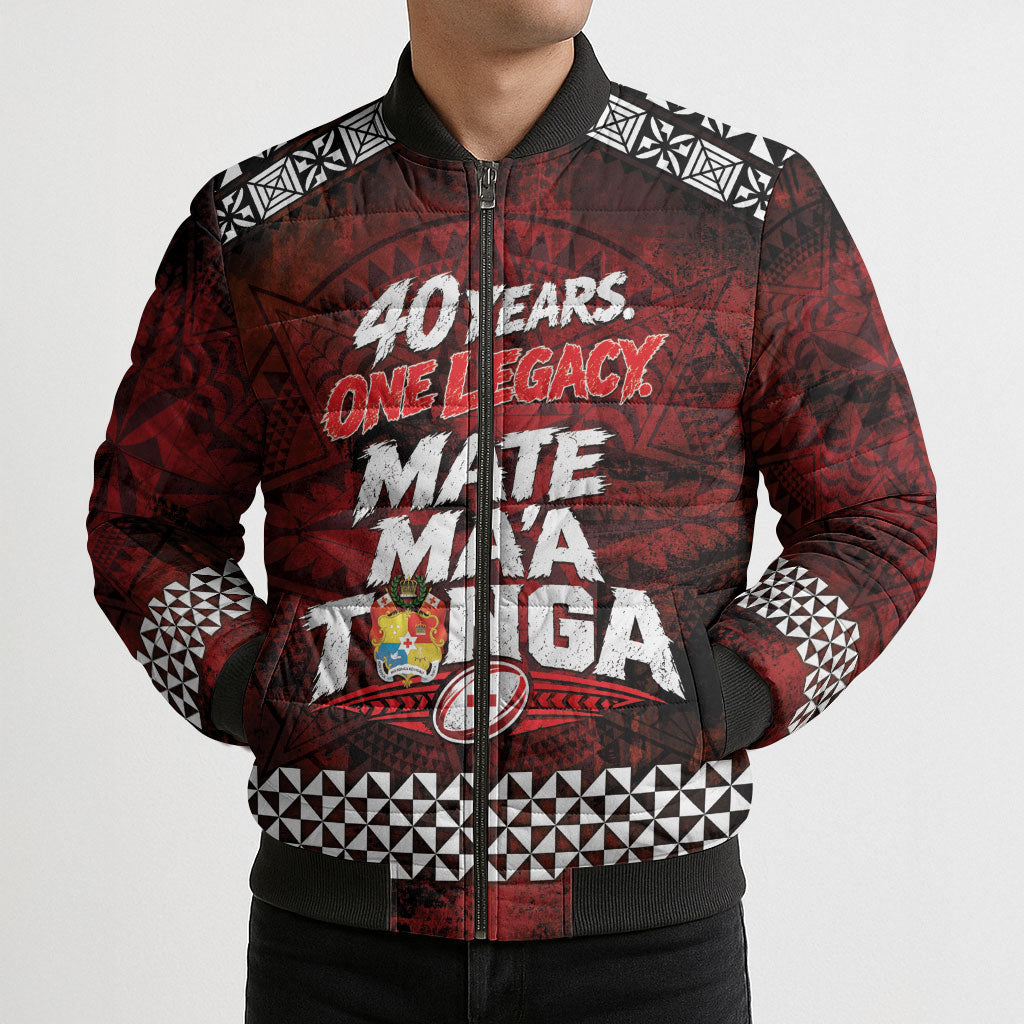Mate Maa Tonga Rugby 2026 Bomber Puffer Jacket 40 Years Anniversary One Legacy LT14 - Polynesian Pride