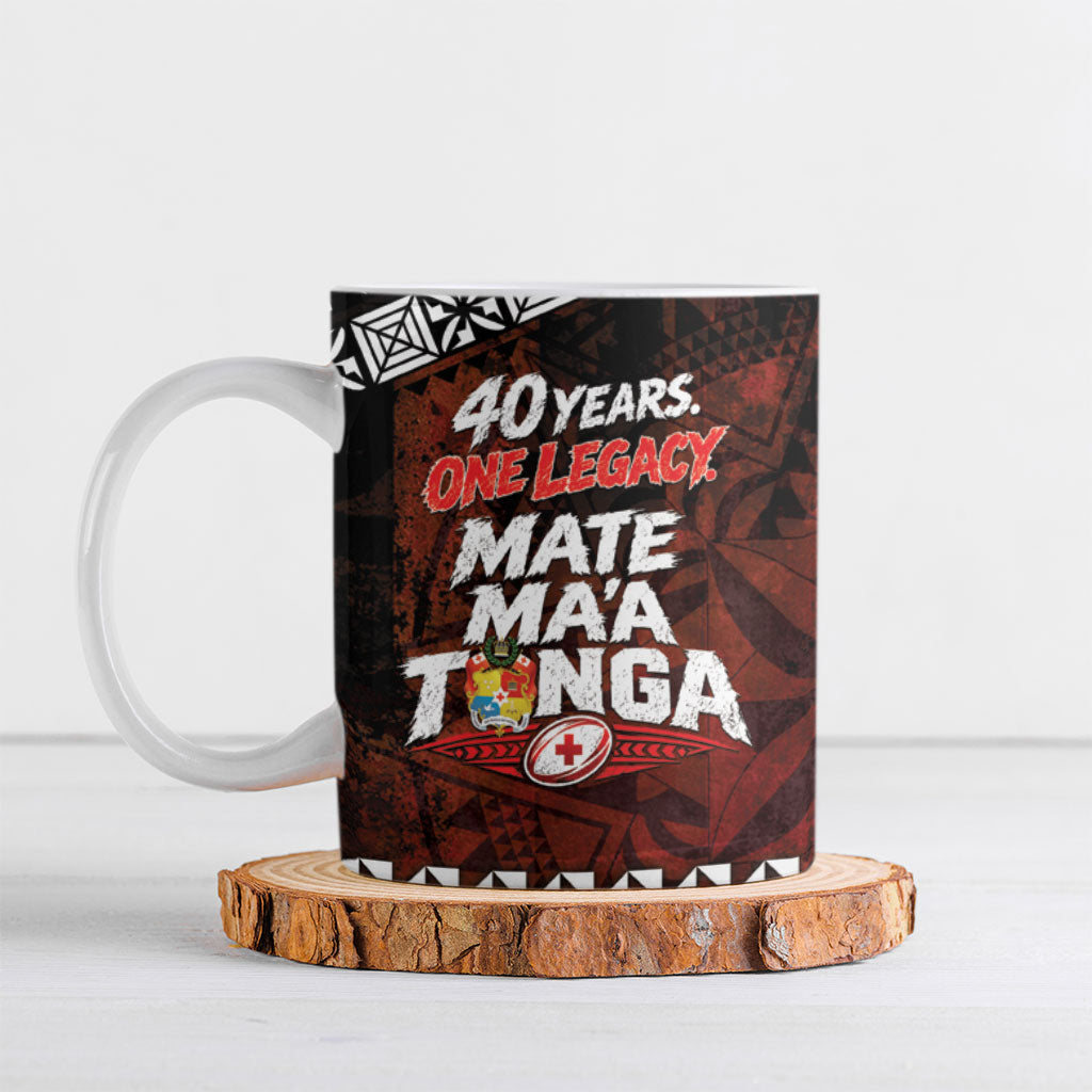 Mate Maa Tonga Rugby 2026 Ceramic Mug 40 Years Anniversary One Legacy LT14 Red - Polynesian Pride