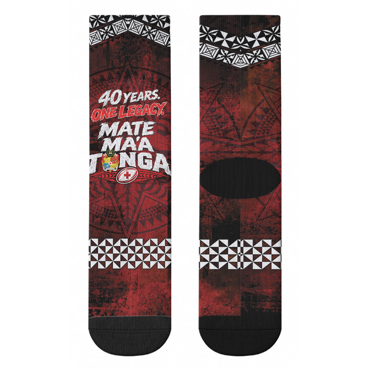 Mate Maa Tonga Rugby 2026 Crew Socks 40 Years Anniversary One Legacy LT14 - Polynesian Pride
