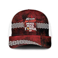 Mate Maa Tonga Rugby 2026 Mesh Trucker Cap 40 Years Anniversary One Legacy LT14 One Size White Red - Polynesian Pride