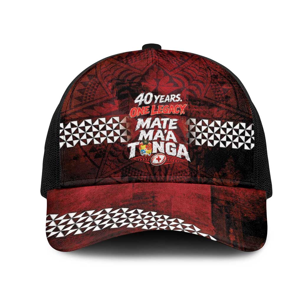 Mate Maa Tonga Rugby 2026 Mesh Trucker Cap 40 Years Anniversary One Legacy LT14 One Size Black Red - Polynesian Pride