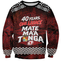 Mate Maa Tonga Rugby 2026 Sweatshirt 40 Years Anniversary One Legacy LT14 Unisex Red - Polynesian Pride