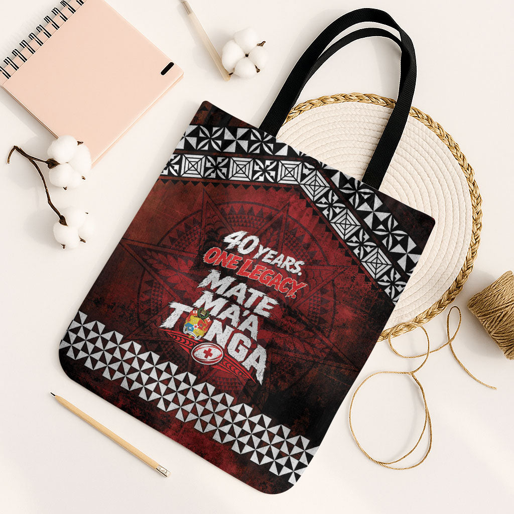 Mate Maa Tonga Rugby 2026 Tote Bag 40 Years Anniversary One Legacy LT14 Black Strap One Size Red - Polynesian Pride