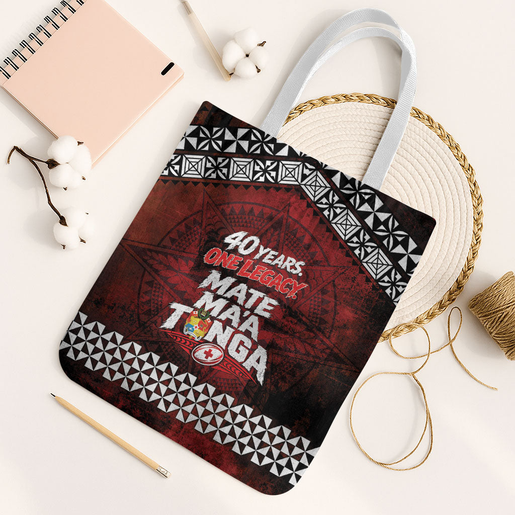 Mate Maa Tonga Rugby 2026 Tote Bag 40 Years Anniversary One Legacy LT14 White Strap One Size Red - Polynesian Pride