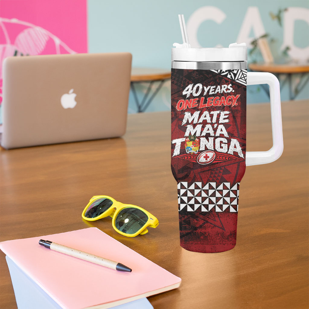 Mate Maa Tonga Rugby 2026 Tumbler With Handle 40 Years Anniversary One Legacy LT14 - Polynesian Pride