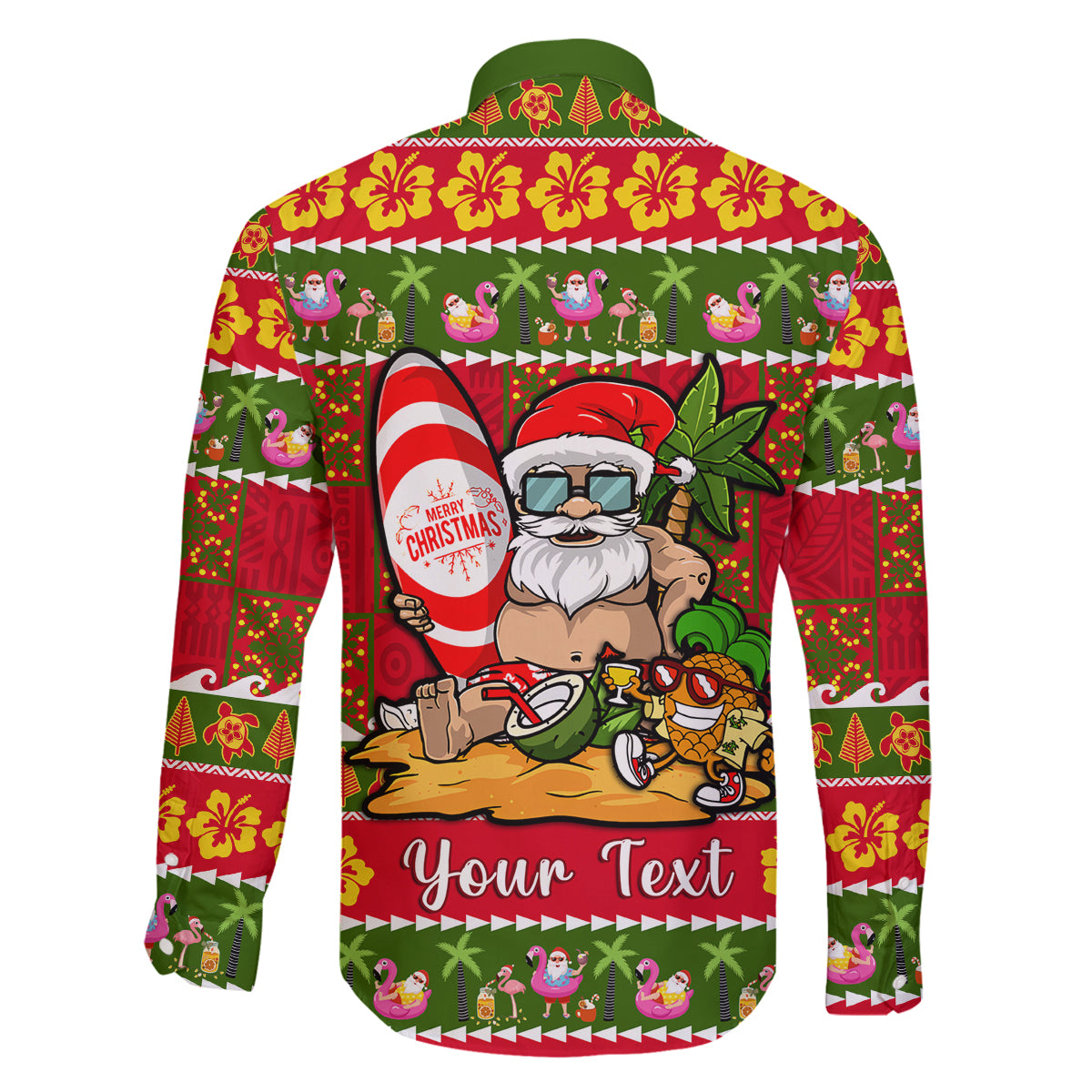 Personalised Hawaii Surfing Santa Christmas Family Matching Off Shoulder Long Sleeve Dress and Hawaiian Shirt Tropical Pineapple Mele Kalikimaka Quilt Pattern LT14 - Polynesian Pride