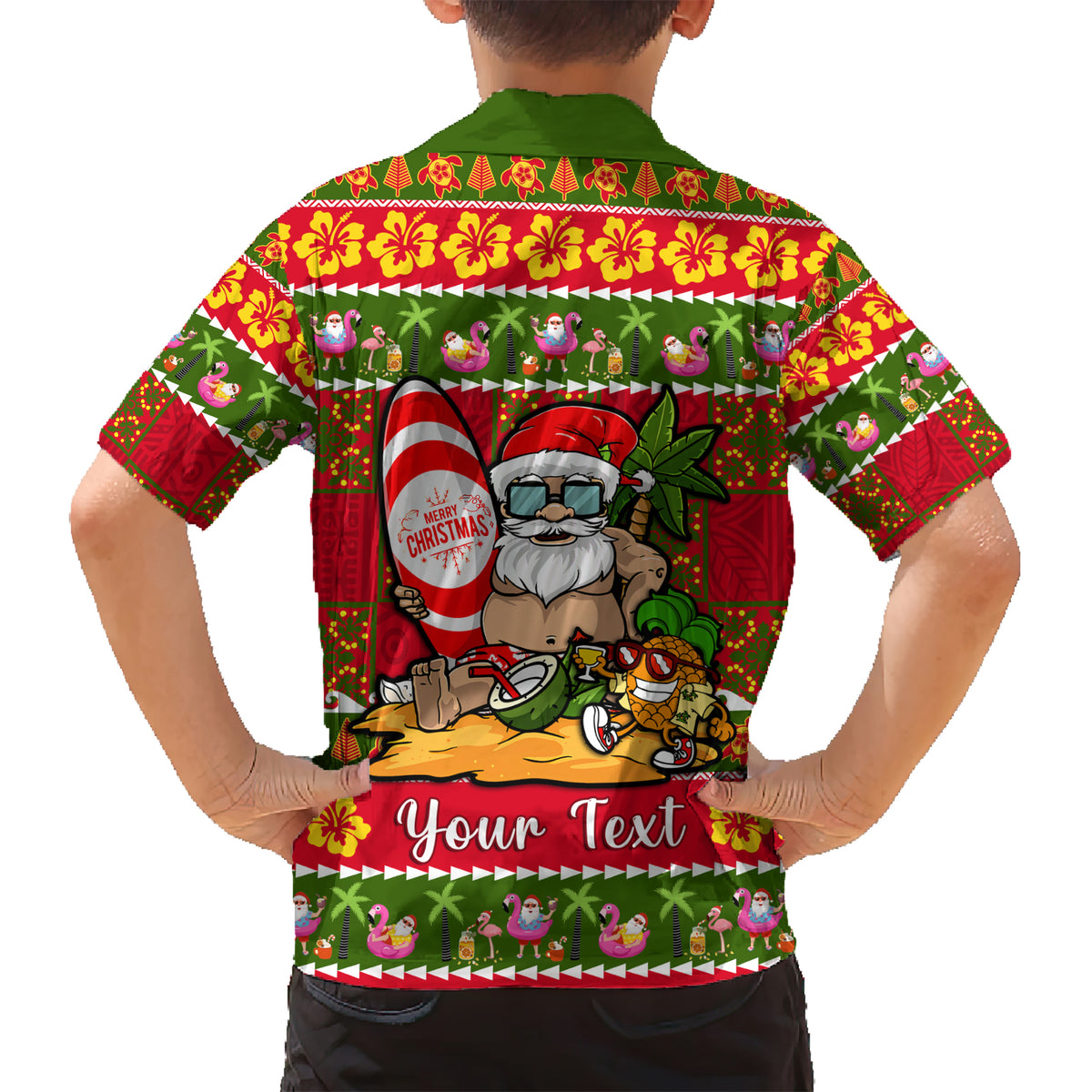 Personalised Hawaii Surfing Santa Christmas Kid Hawaiian Shirt Tropical Pineapple Mele Kalikimaka Quilt Pattern LT14 - Polynesian Pride