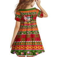 Personalised Hawaii Surfing Santa Christmas Kid Short Sleeve Dress Tropical Pineapple Mele Kalikimaka Quilt Pattern LT14 - Polynesian Pride