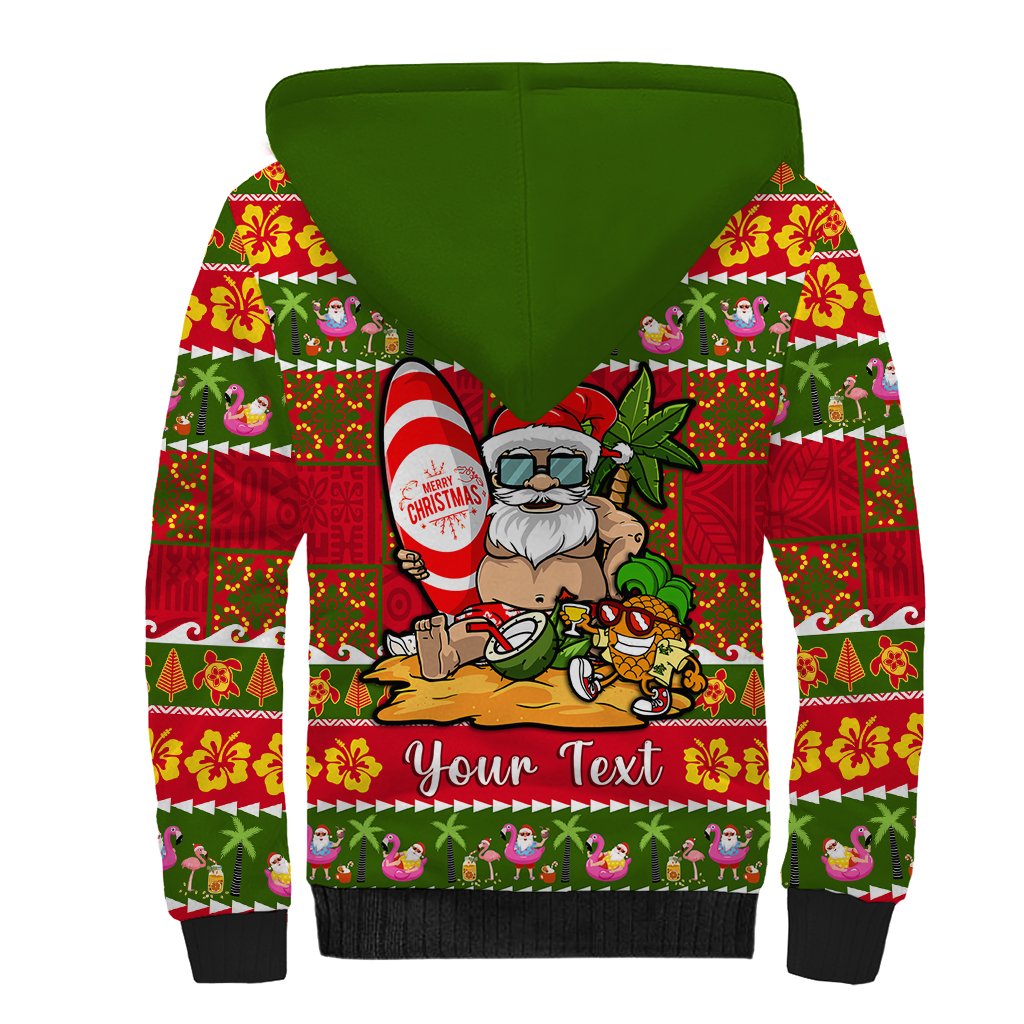 Personalised Hawaii Surfing Santa Christmas Sherpa Hoodie Tropical Pineapple Mele Kalikimaka Quilt Pattern LT14 - Polynesian Pride